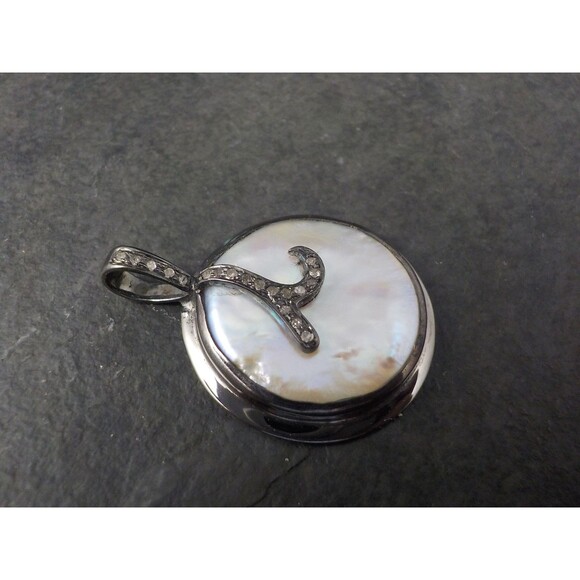 Vintage Sterling Diamond Baroque Mabe Pearl Pendant - Picture 4 of 7